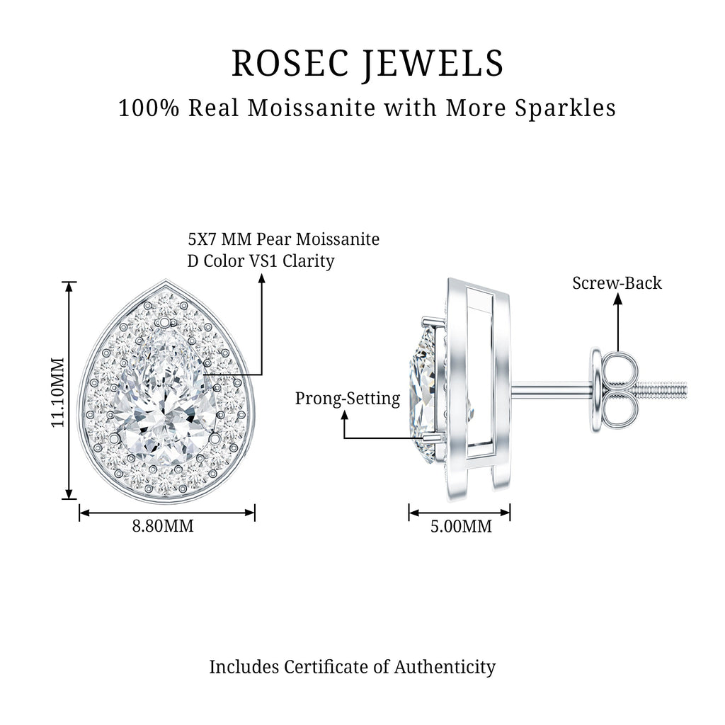 Certified Pear Shape Moissanite Teardrop Earrings with Halo