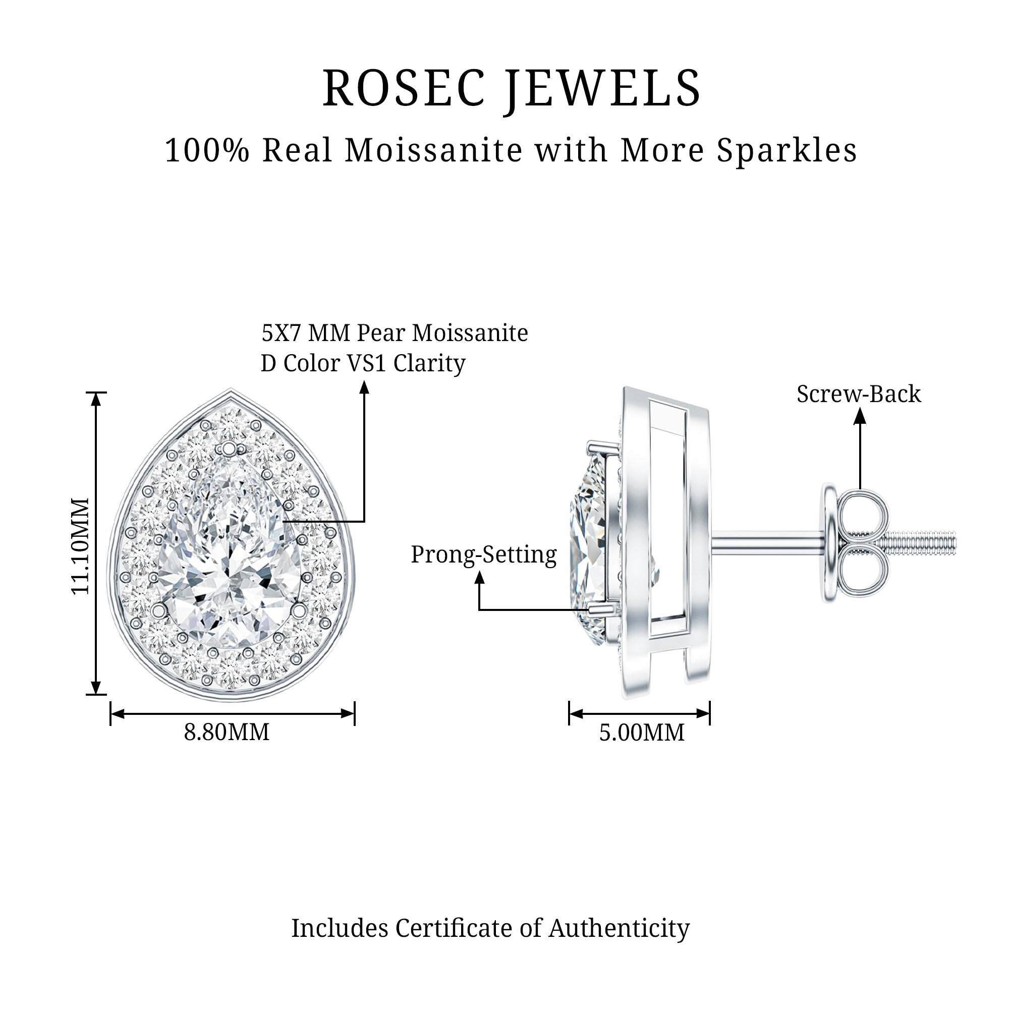 Certified Pear Shape Moissanite Teardrop Earrings with Halo
