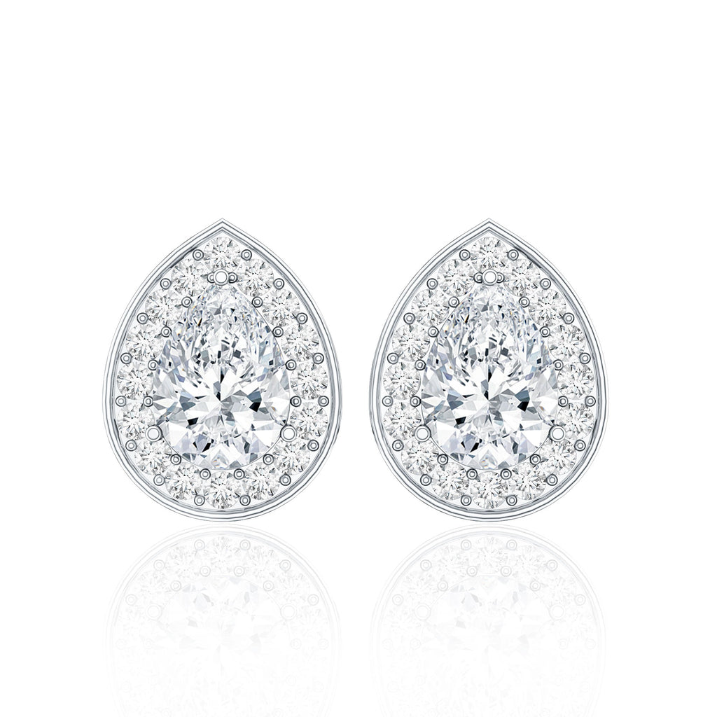 Certified Pear Shape Moissanite Teardrop Earrings with Halo