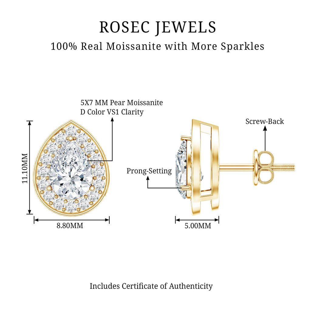 Certified Pear Shape Moissanite Teardrop Earrings with Halo