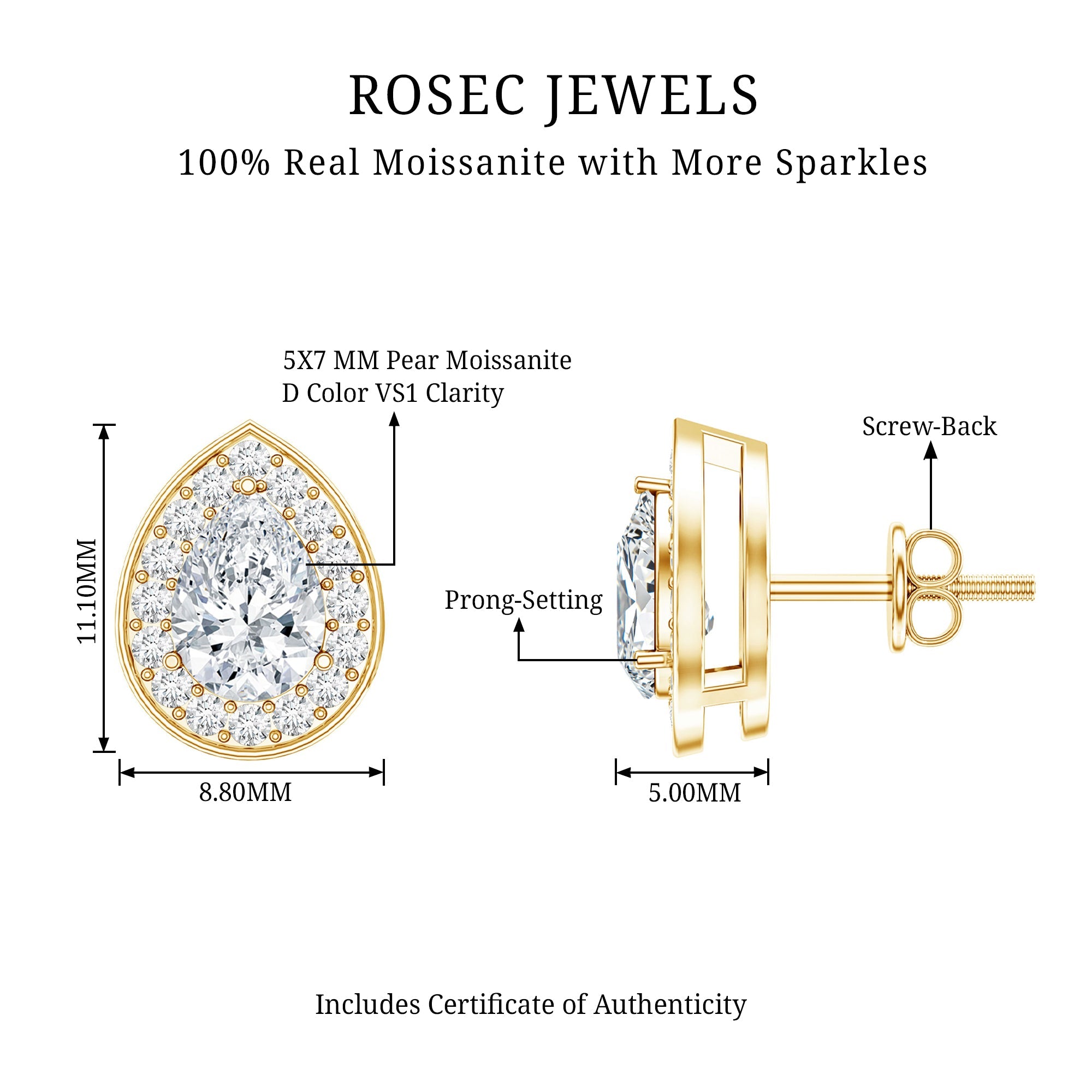 Certified Pear Shape Moissanite Teardrop Earrings with Halo