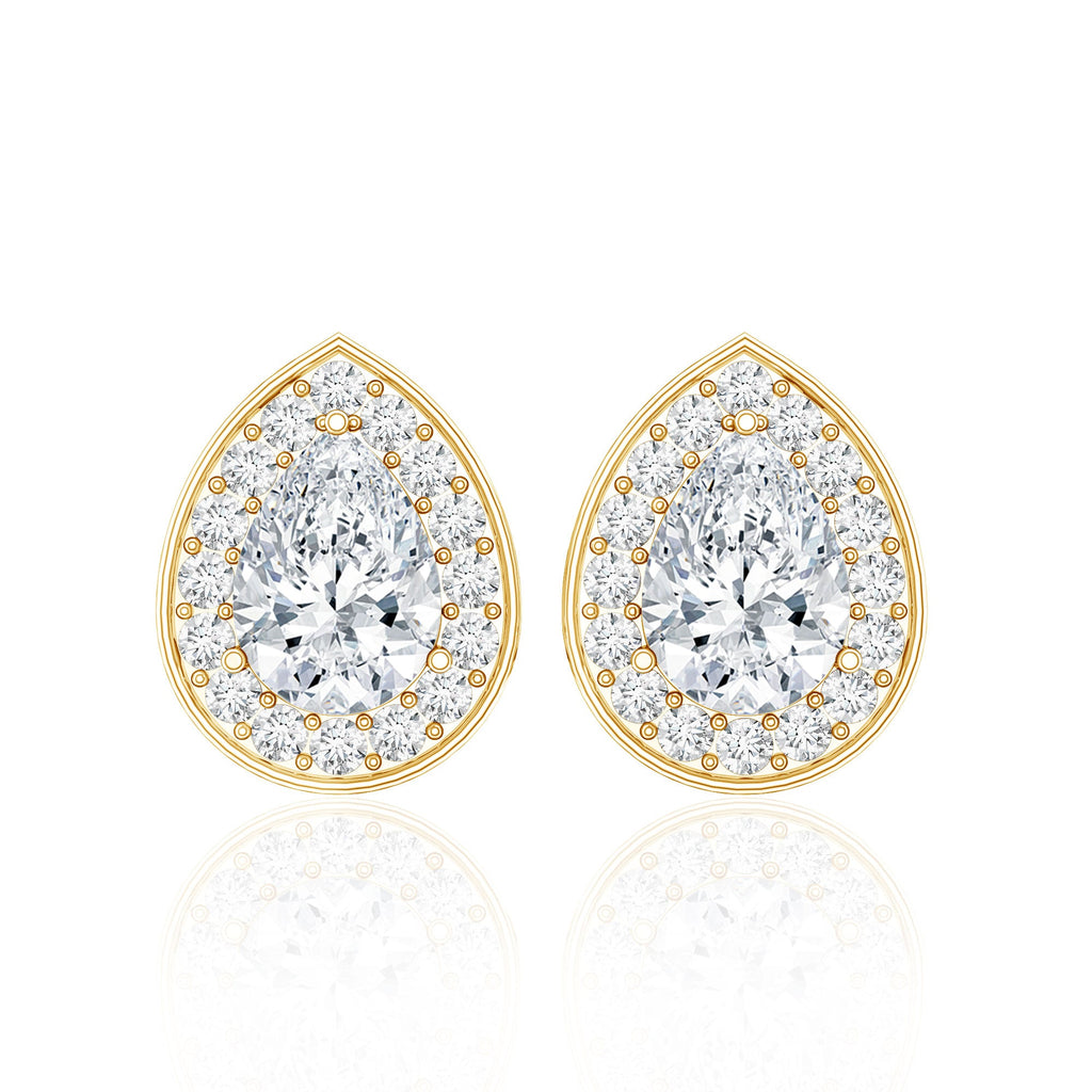 Certified Pear Shape Moissanite Teardrop Earrings with Halo