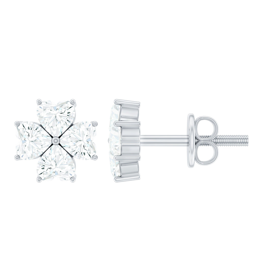 Certified Heart Shape Moissanite Flower Stud Earrings