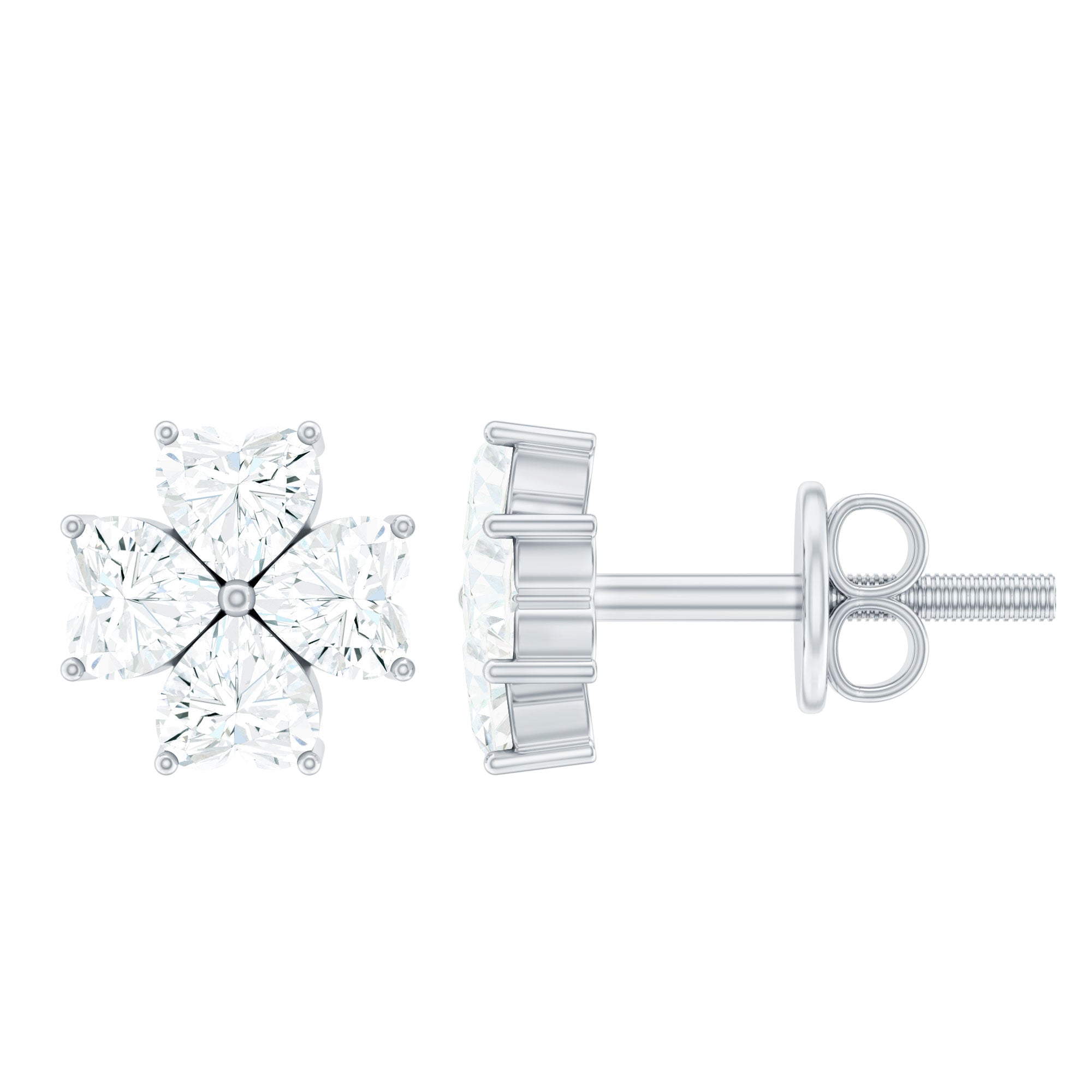 Certified Heart Shape Moissanite Flower Stud Earrings