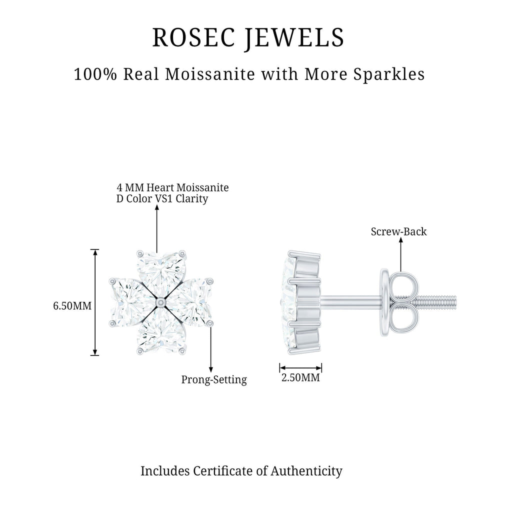 Certified Heart Shape Moissanite Flower Stud Earrings