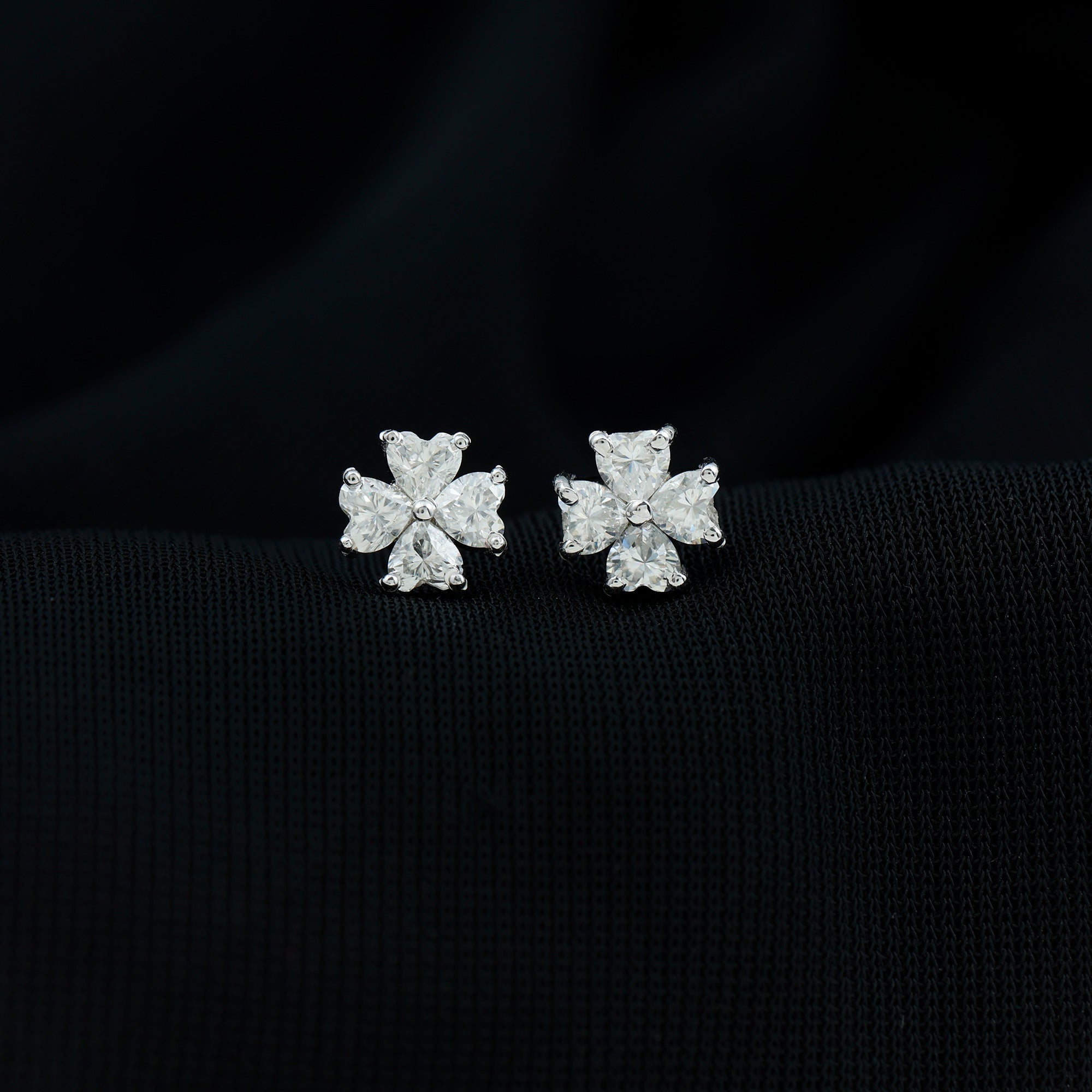 Certified Heart Shape Moissanite Flower Stud Earrings