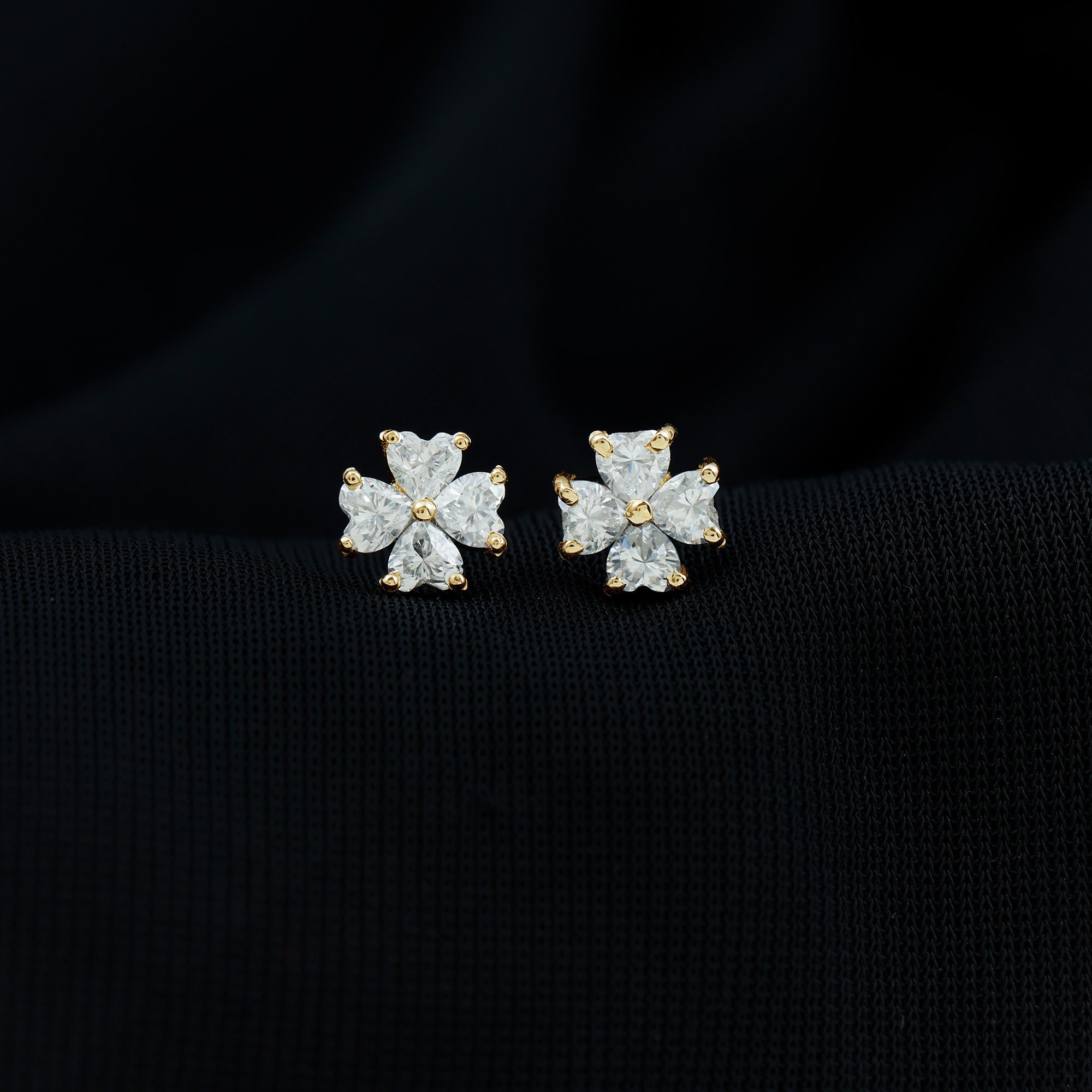 Certified Heart Shape Moissanite Flower Stud Earrings