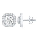 Round Cut Certified Moissanite Halo Stud Earrings with Screw Back