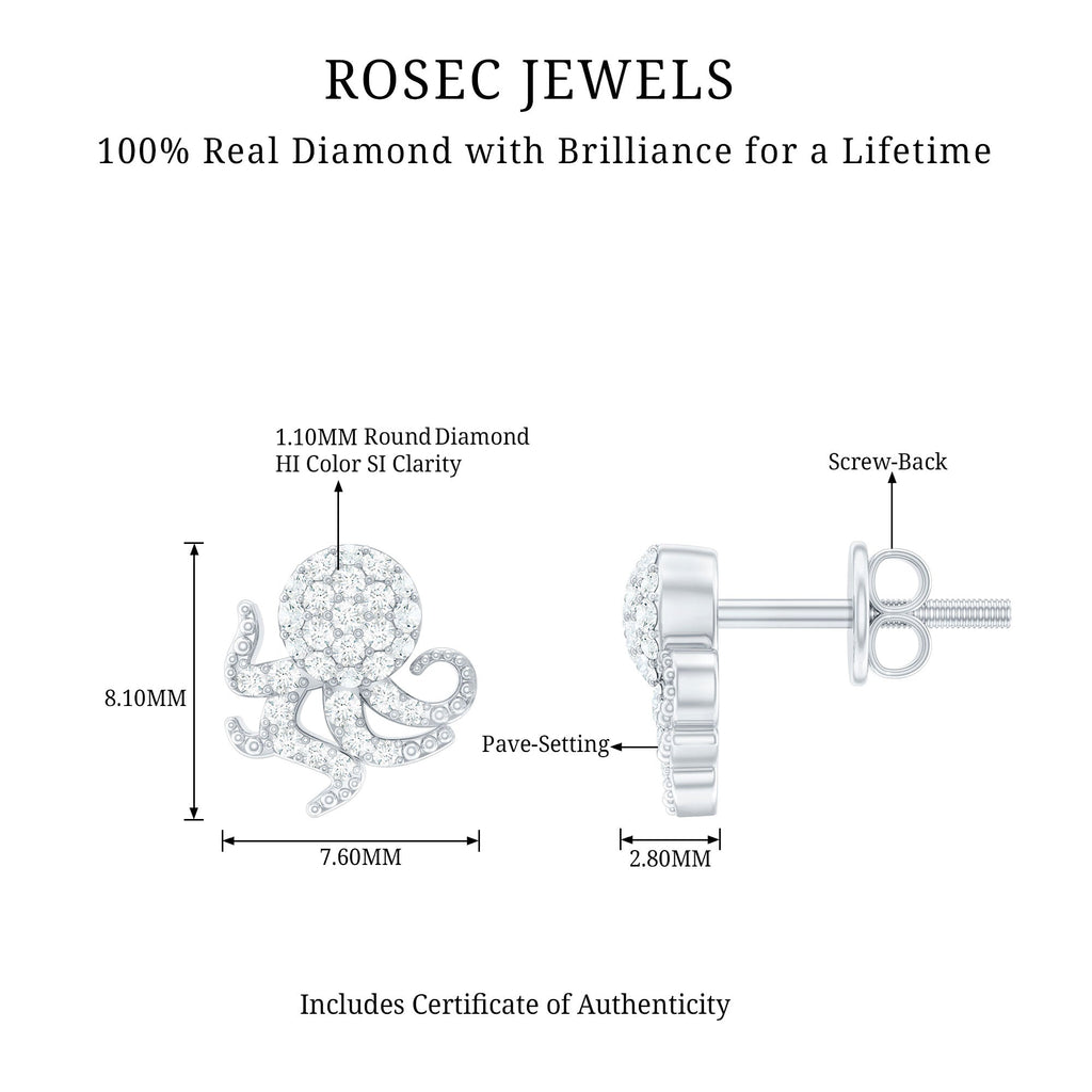 Real Diamond Octopus Stud Earrings for Women