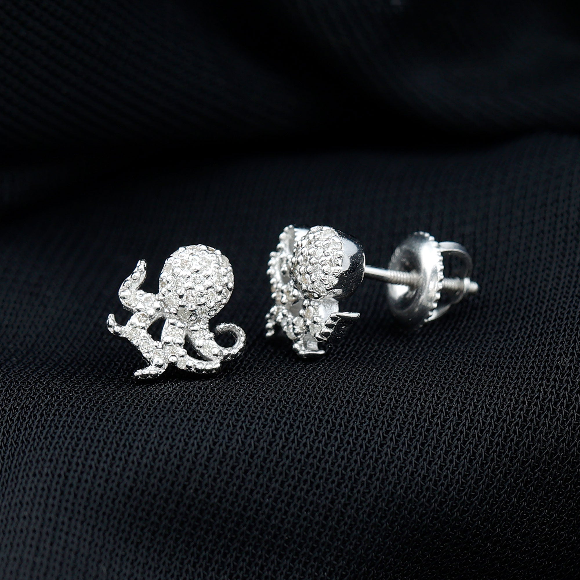 Real Diamond Octopus Stud Earrings for Women