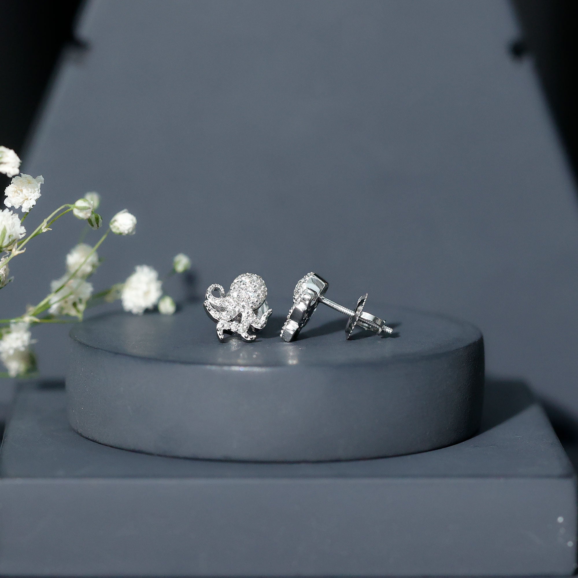 Real Diamond Octopus Stud Earrings for Women