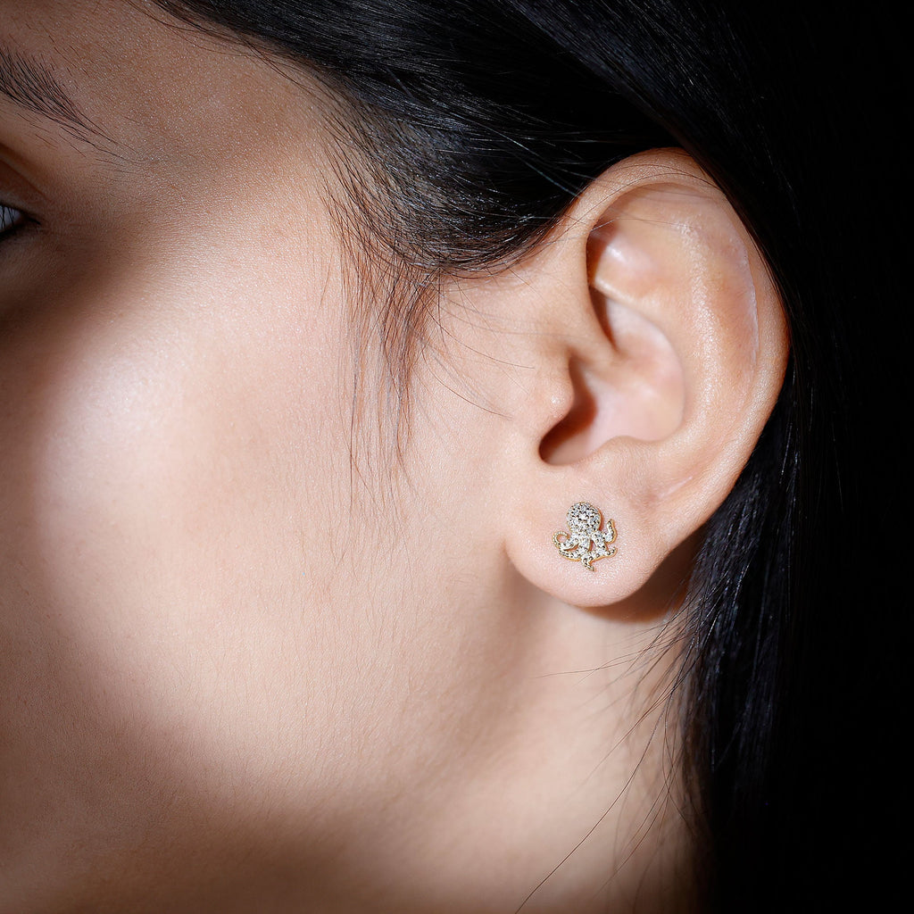 Real Diamond Octopus Stud Earrings for Women