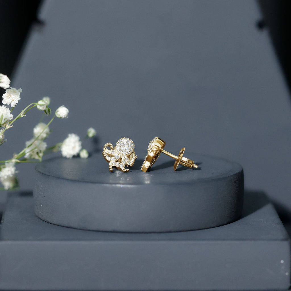 Real Diamond Octopus Stud Earrings for Women