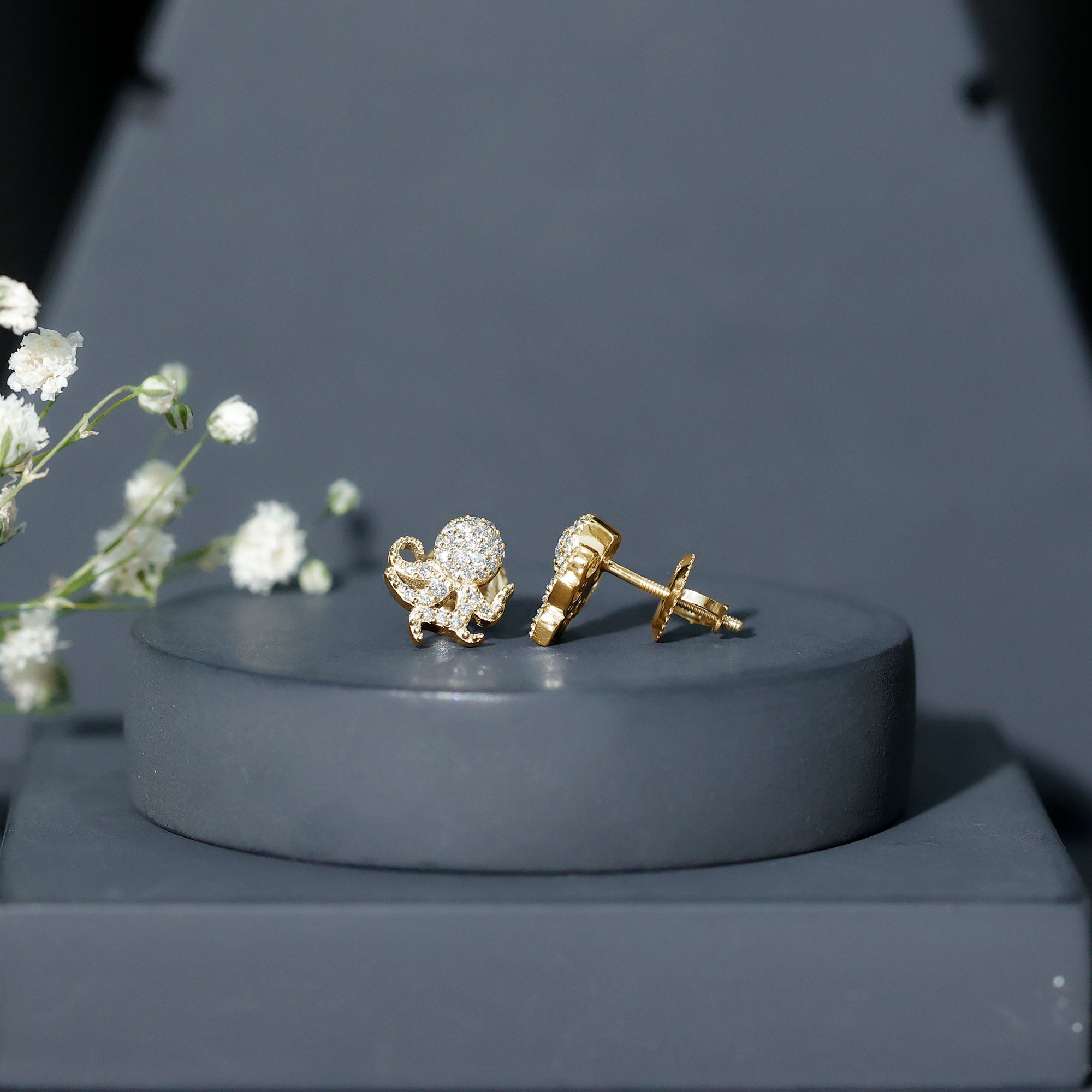 Real Diamond Octopus Stud Earrings for Women