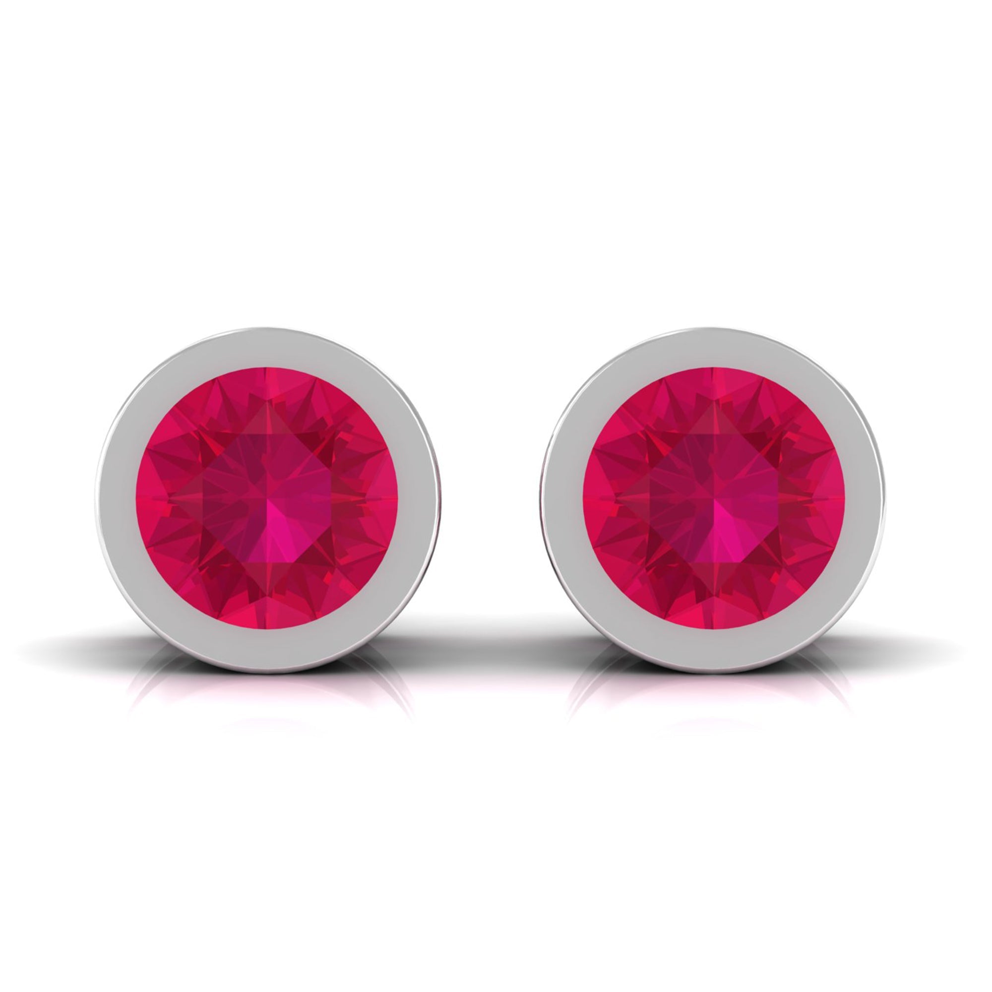 Round Ruby Dainty Solitaire Stud Earrings in Bezel Setting