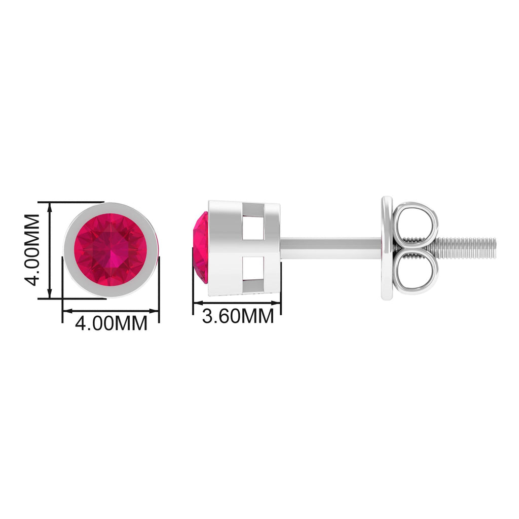 Round Ruby Dainty Solitaire Stud Earrings in Bezel Setting