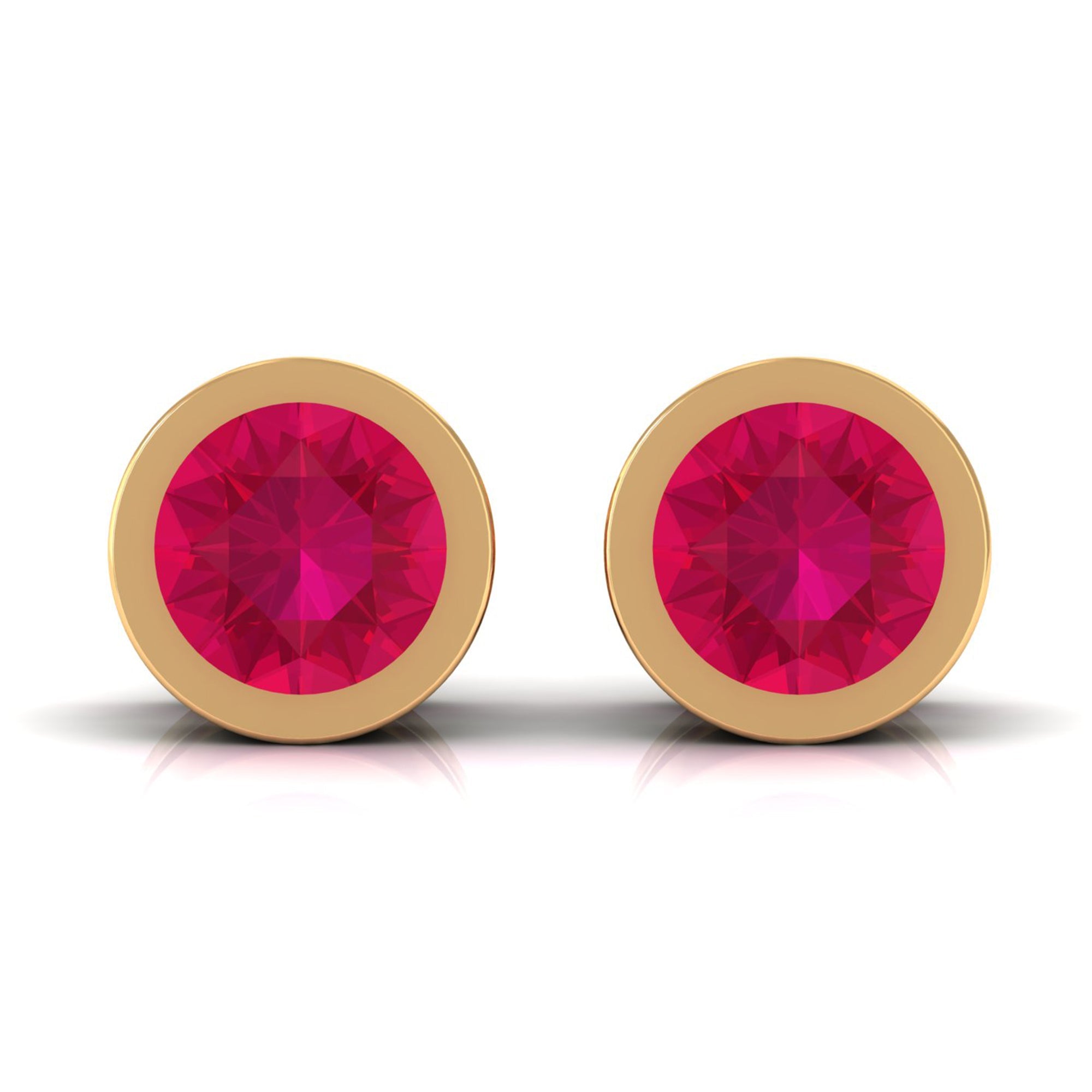 Round Ruby Dainty Solitaire Stud Earrings in Bezel Setting