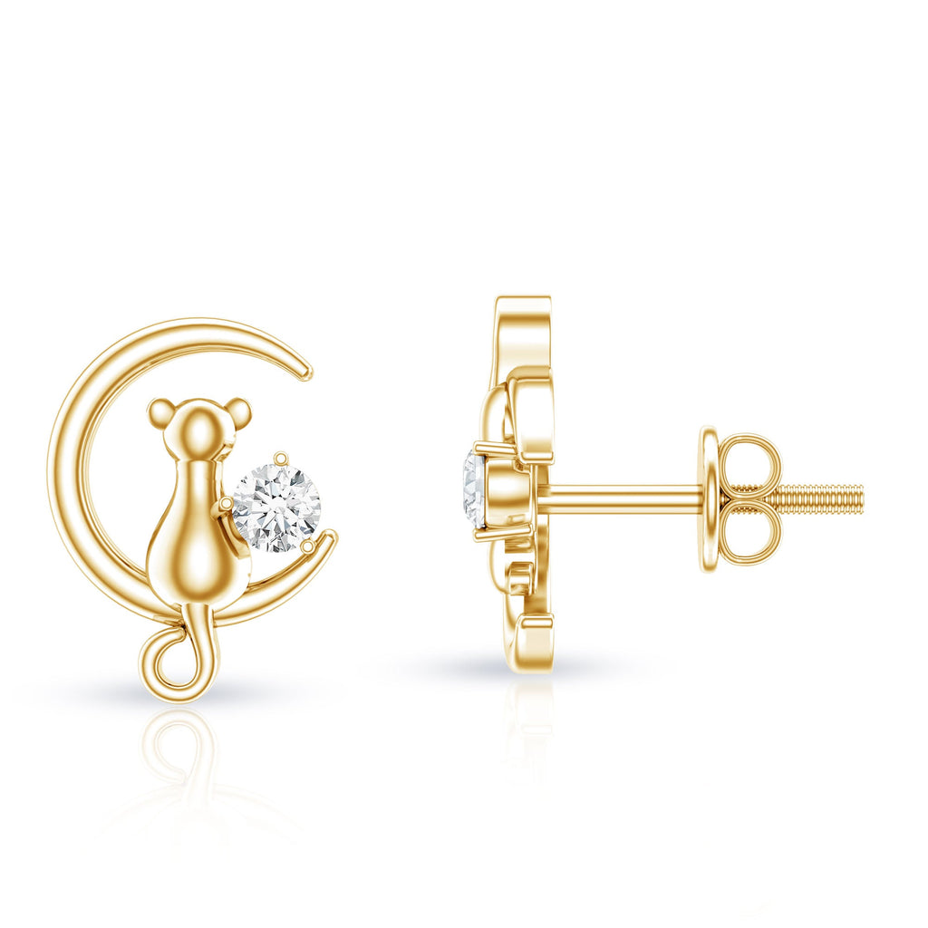 Diamond Cat Moon Stud Earrings for Women