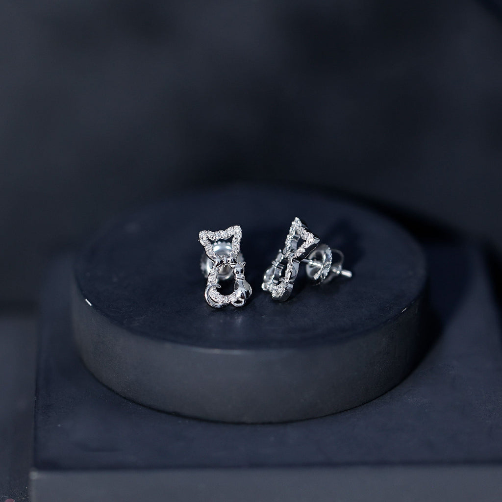 Certified Diamond Cat Stud Earrings
