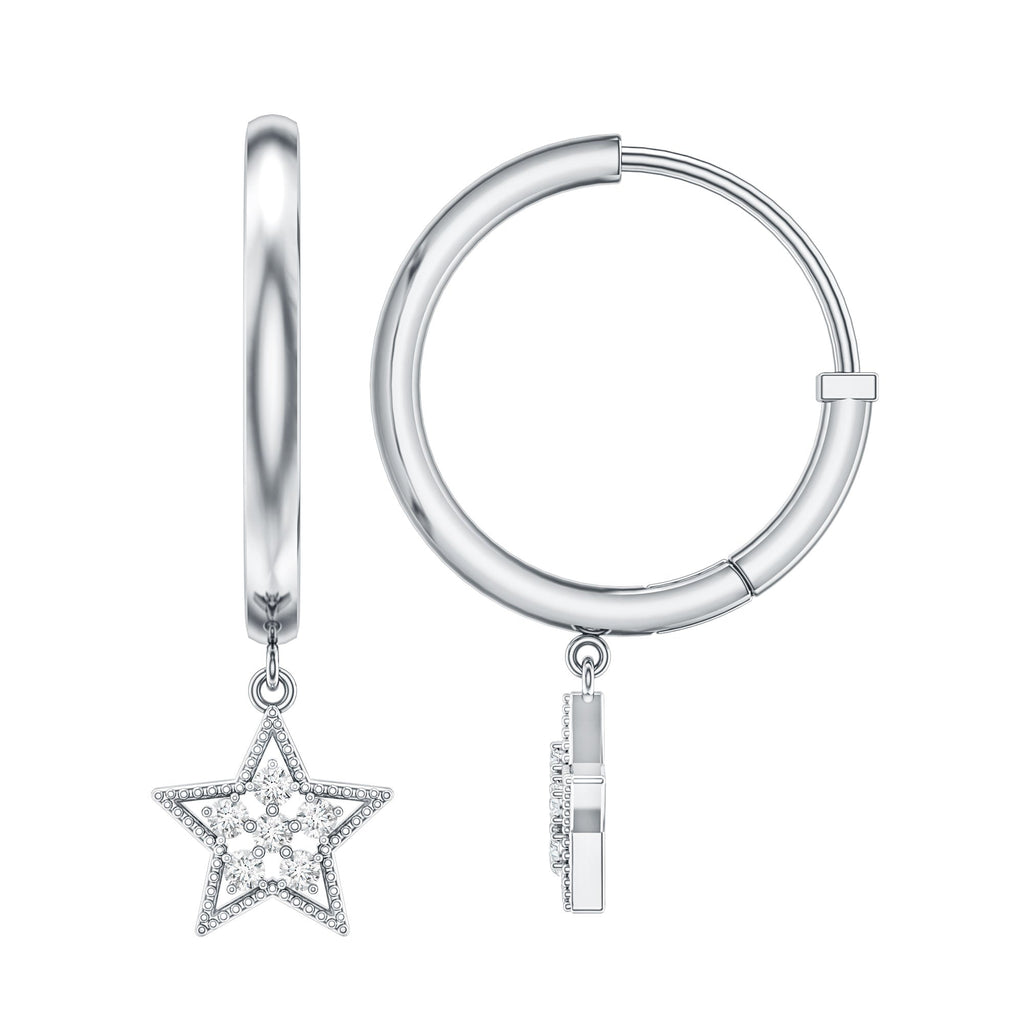 Diamond Star Drop Hoop Earrings