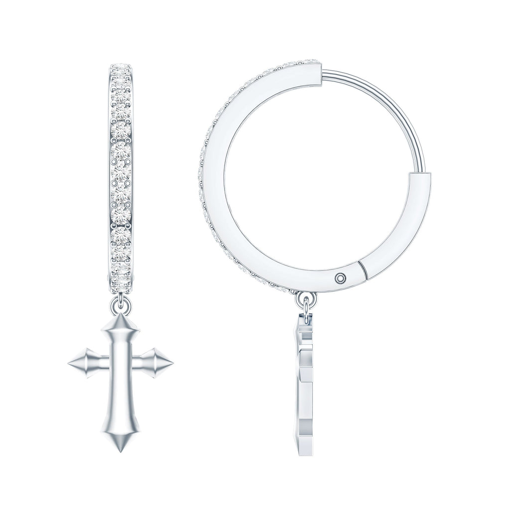Certified Diamond Cross Drop Hoop Earrings