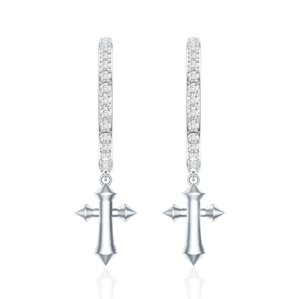 Certified Diamond Cross Drop Hoop Earrings