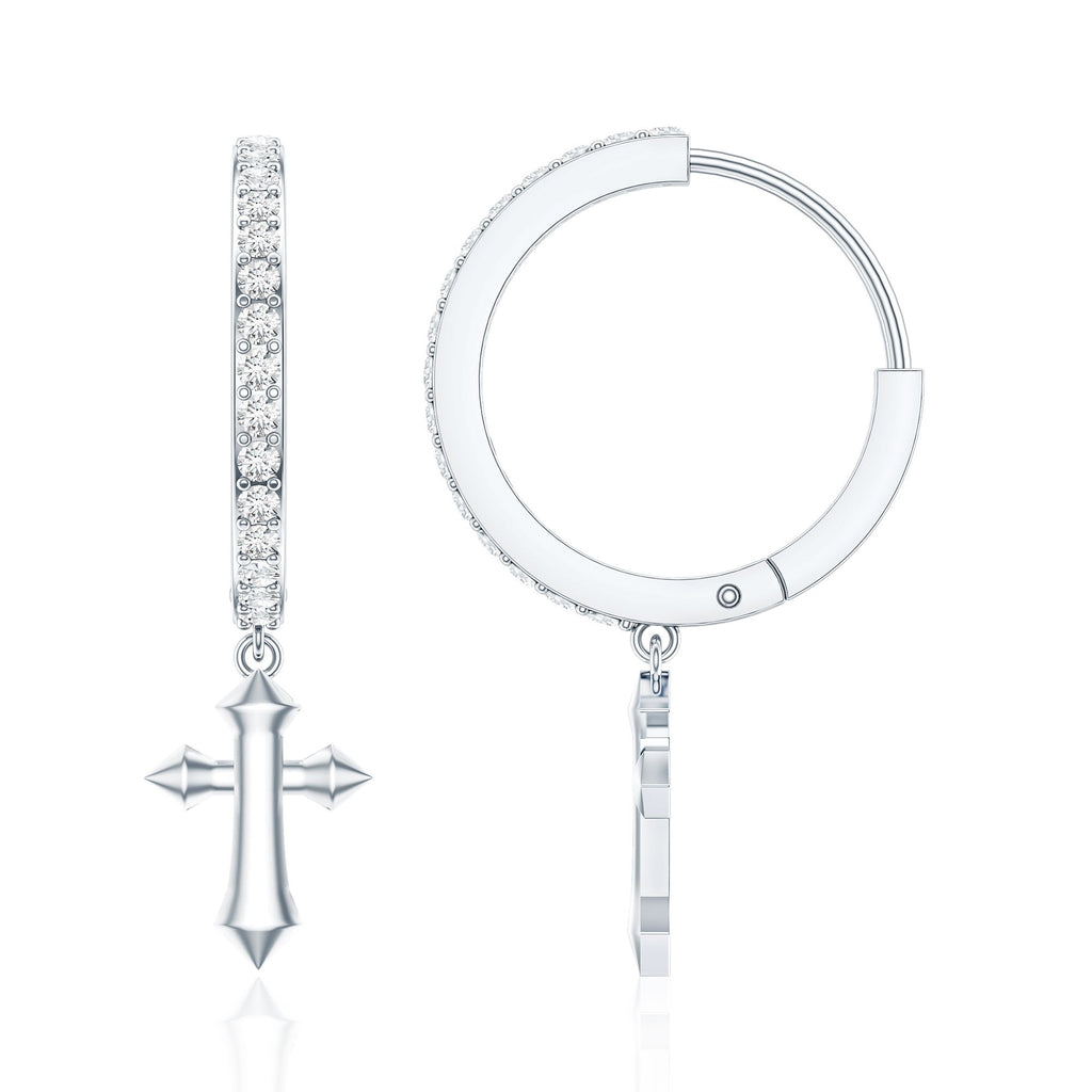 Certified Diamond Cross Drop Hoop Earrings