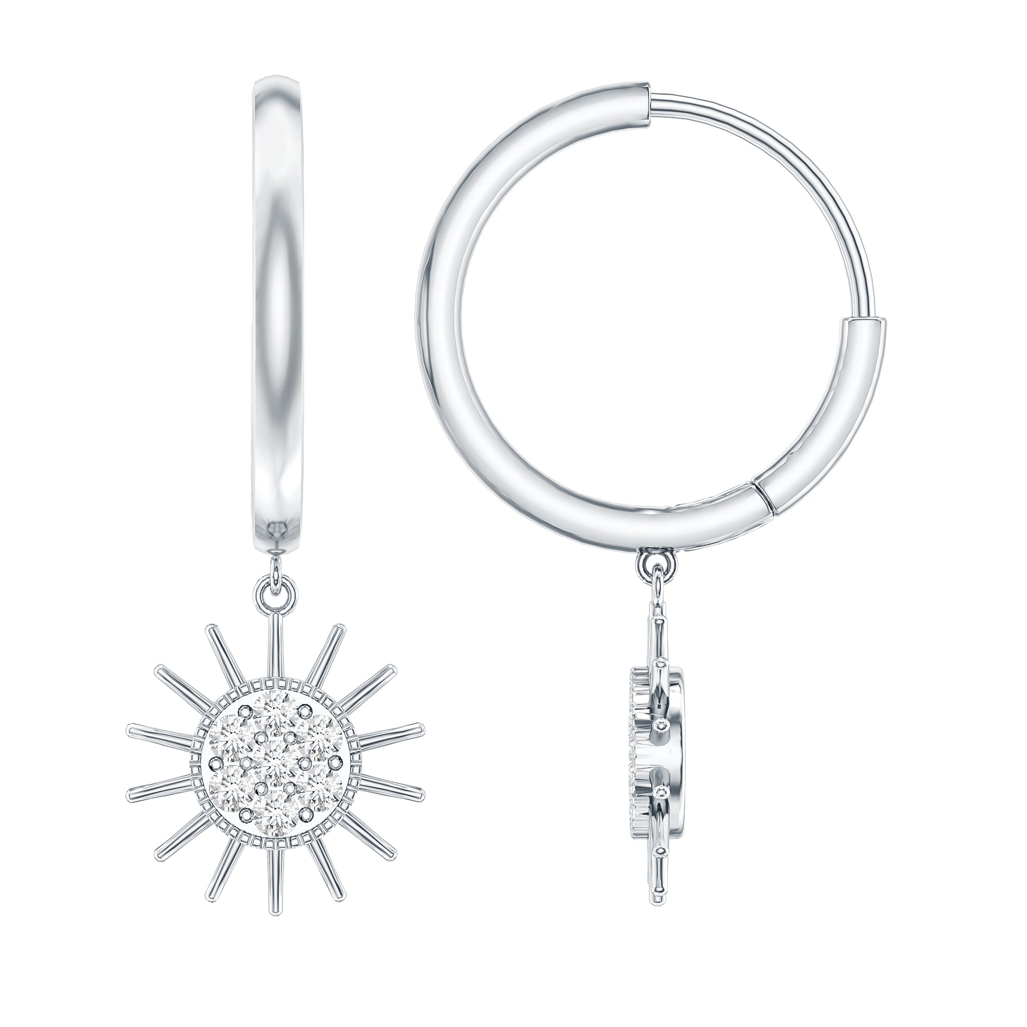 Certified Diamond Sunburst Hoop Earrings