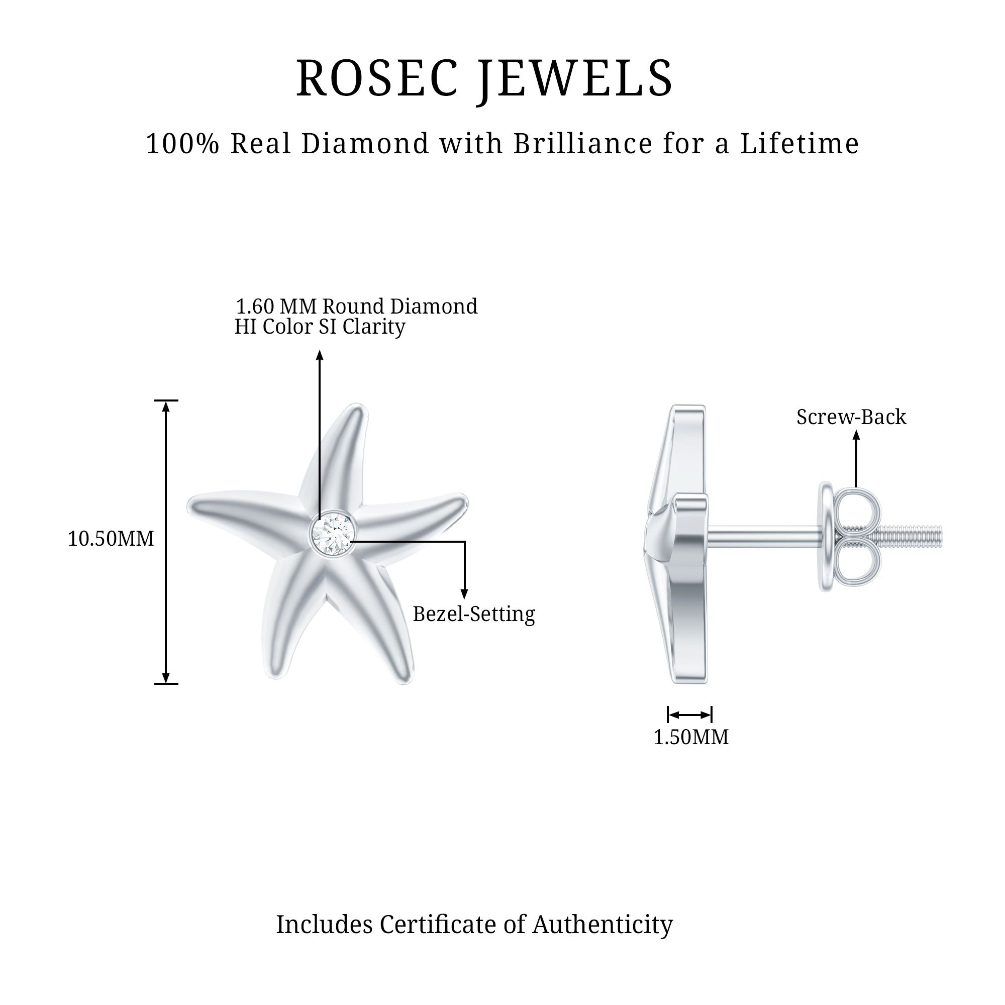 Diamond Starfish Stud Earrings for Women