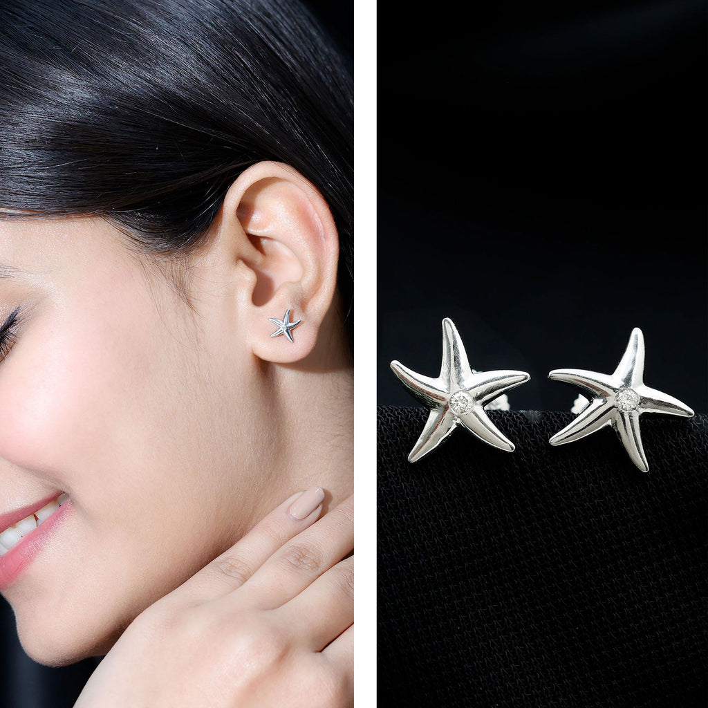 Diamond Starfish Stud Earrings for Women