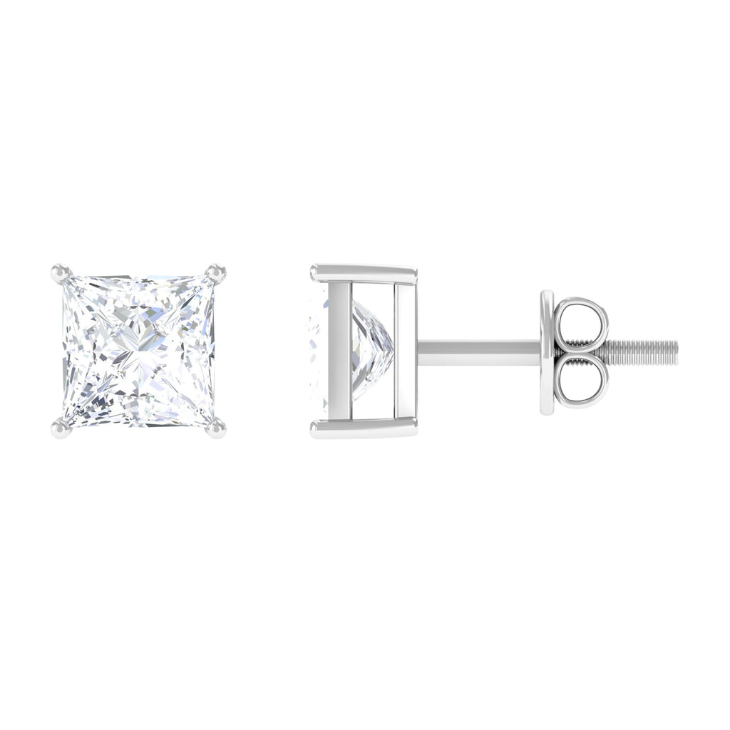 Natural Princess Cut Diamond Stud Earrings with Certificate