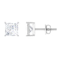 Natural Princess Cut Diamond Stud Earrings with Certificate