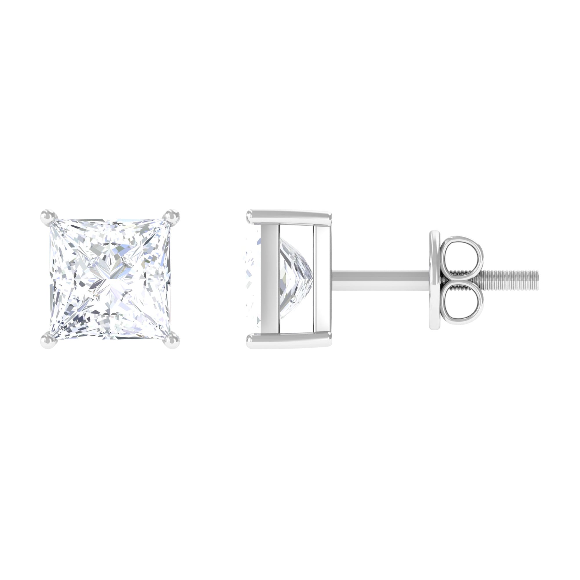 Natural Princess Cut Diamond Stud Earrings with Certificate