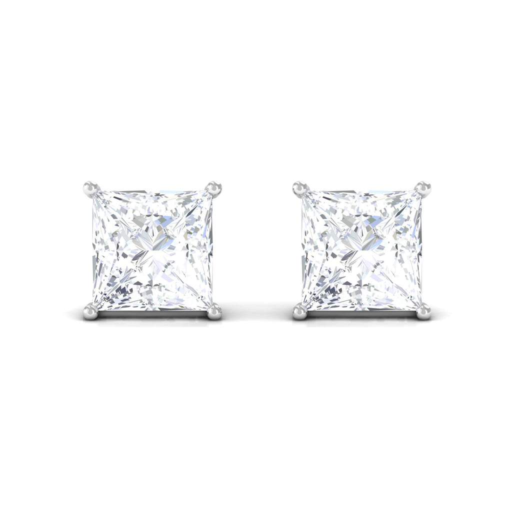 Natural Princess Cut Diamond Stud Earrings with Certificate