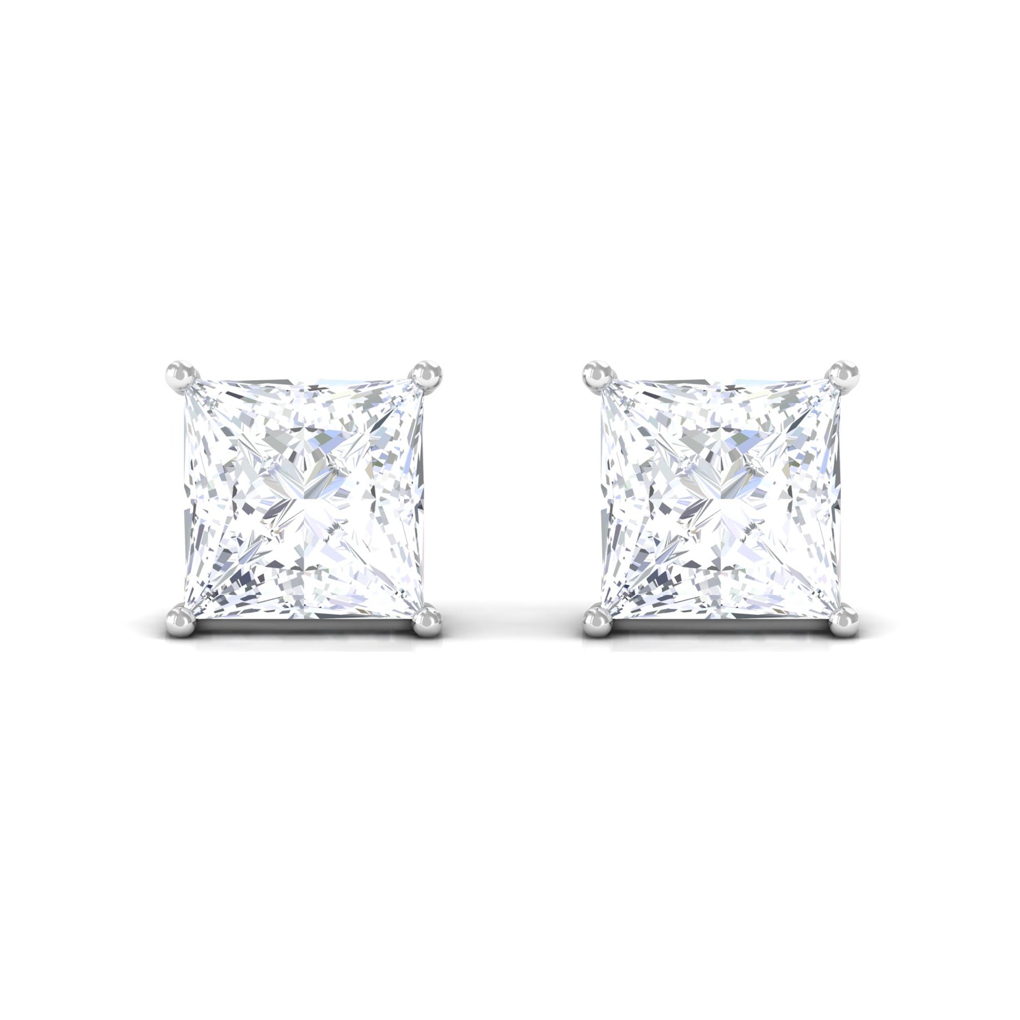 Natural Princess Cut Diamond Stud Earrings with Certificate