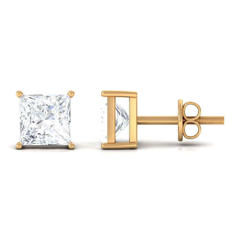 Natural Princess Cut Diamond Stud Earrings with Certificate