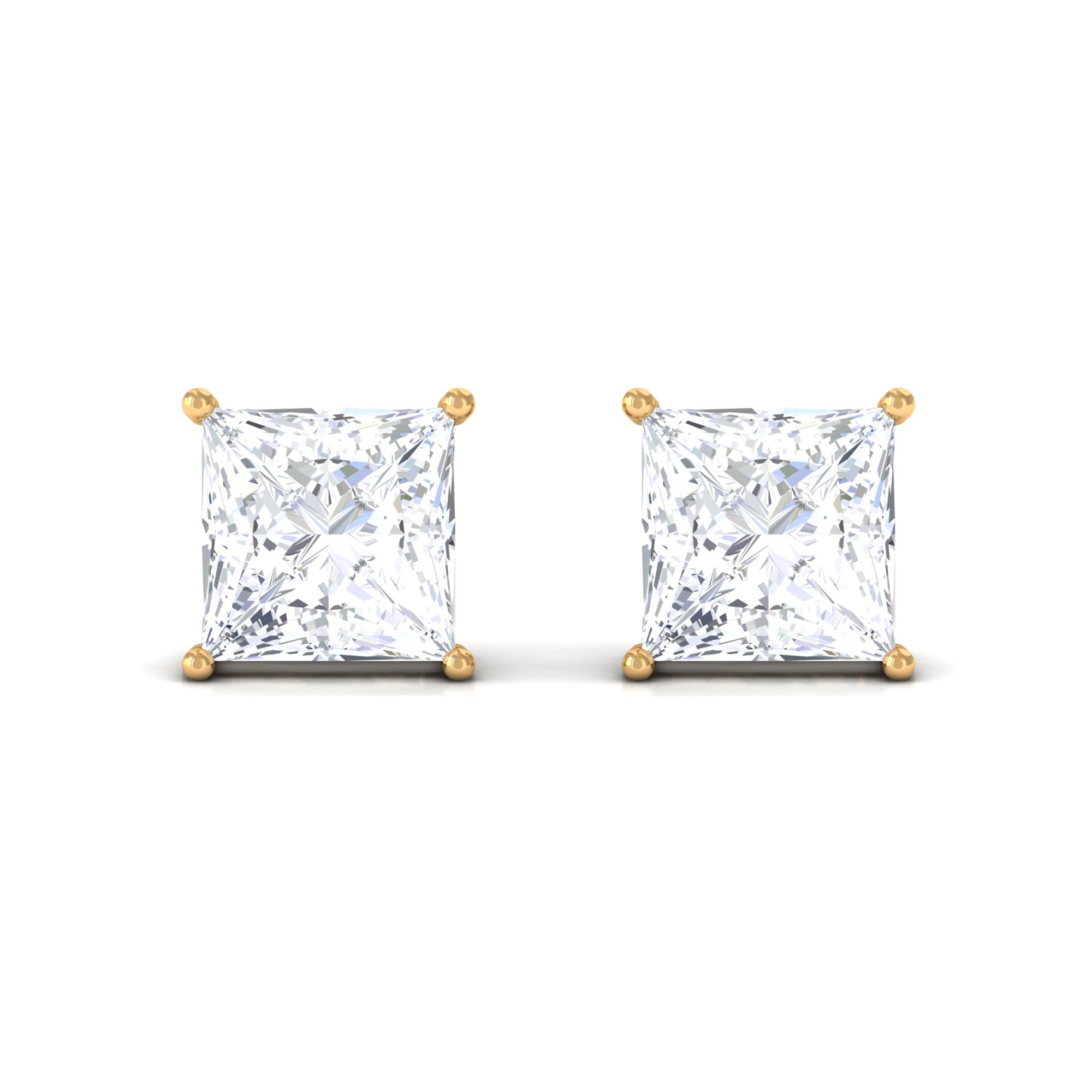 Natural Princess Cut Diamond Stud Earrings with Certificate