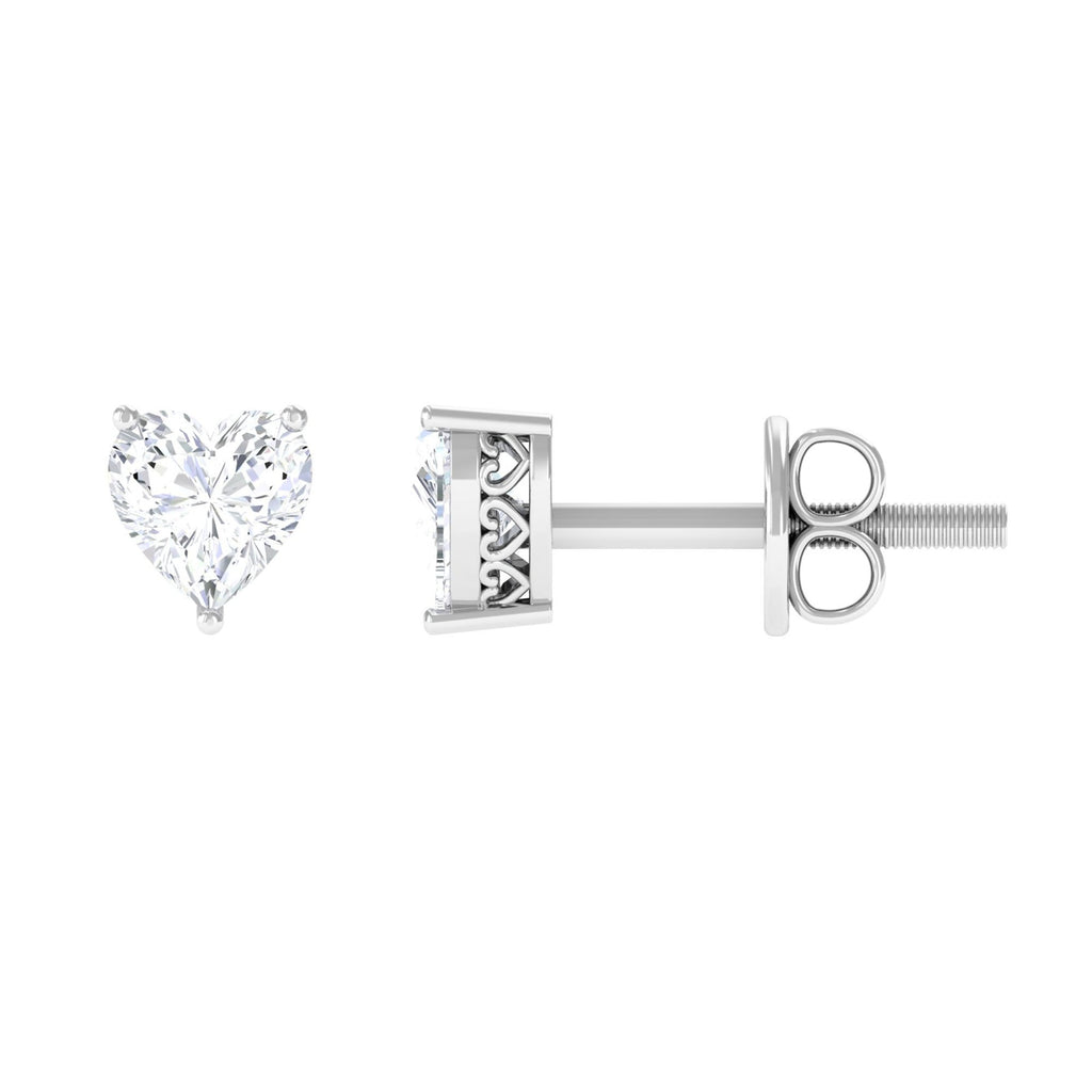 Certified Real Diamond Heart Shaped Earrings with Screw Back