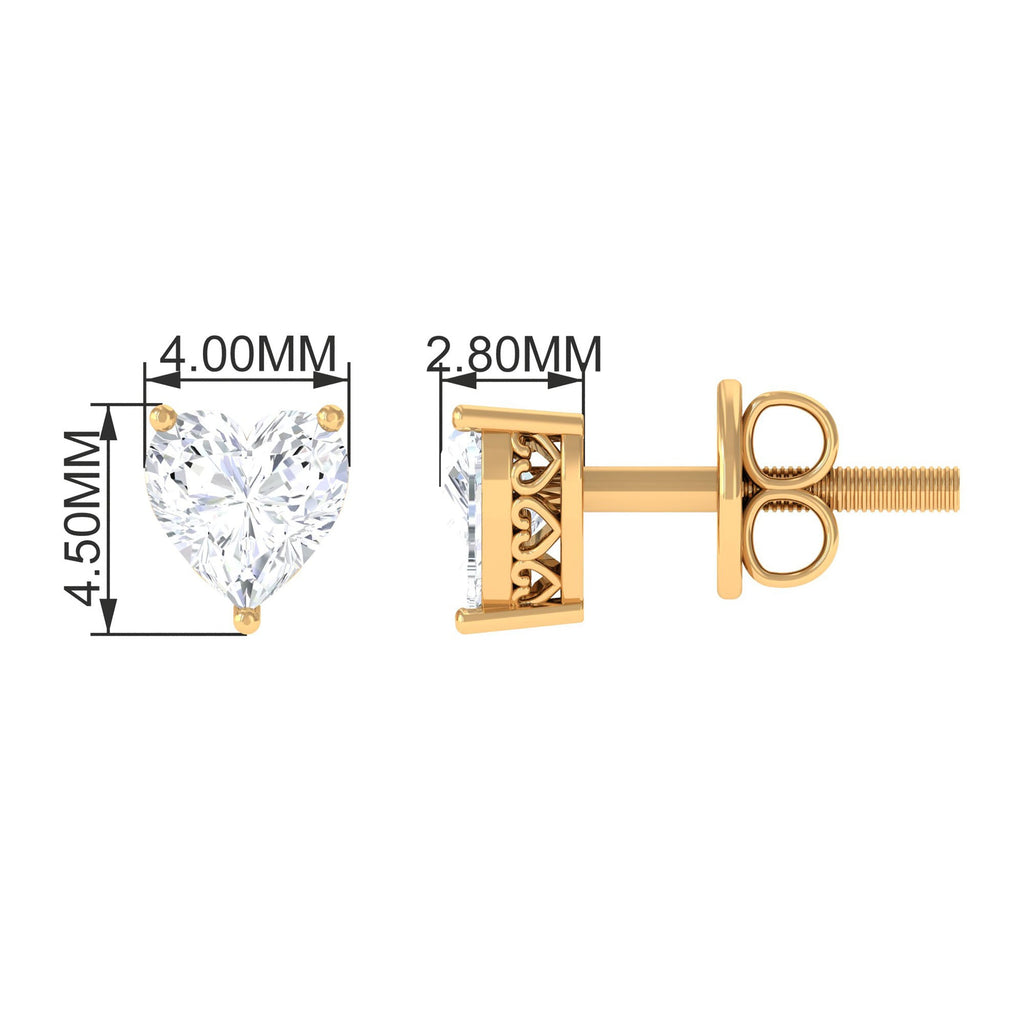 Certified Real Diamond Heart Shaped Earrings with Screw Back