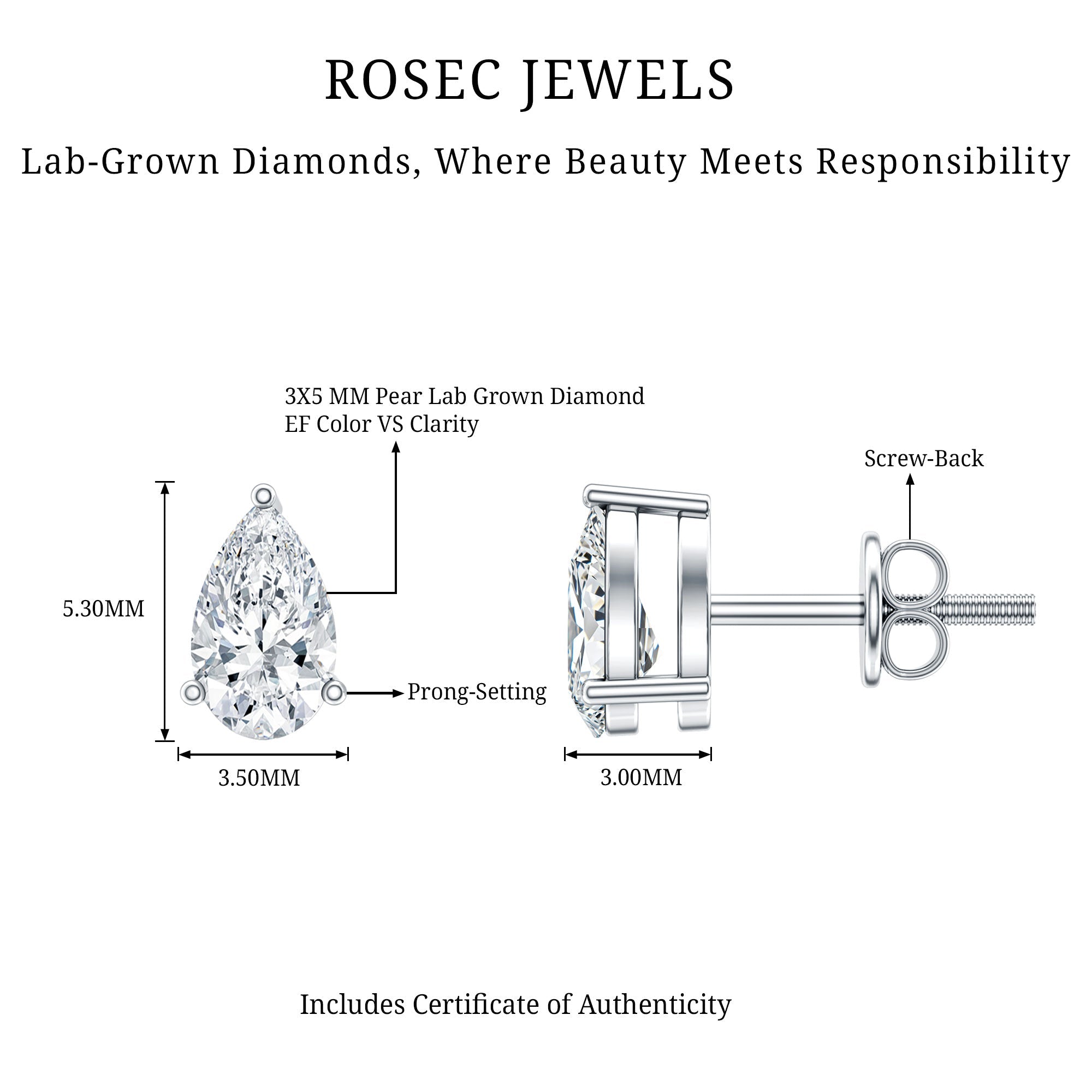 Pear Cut Diamond Solitaire Stud Earrings