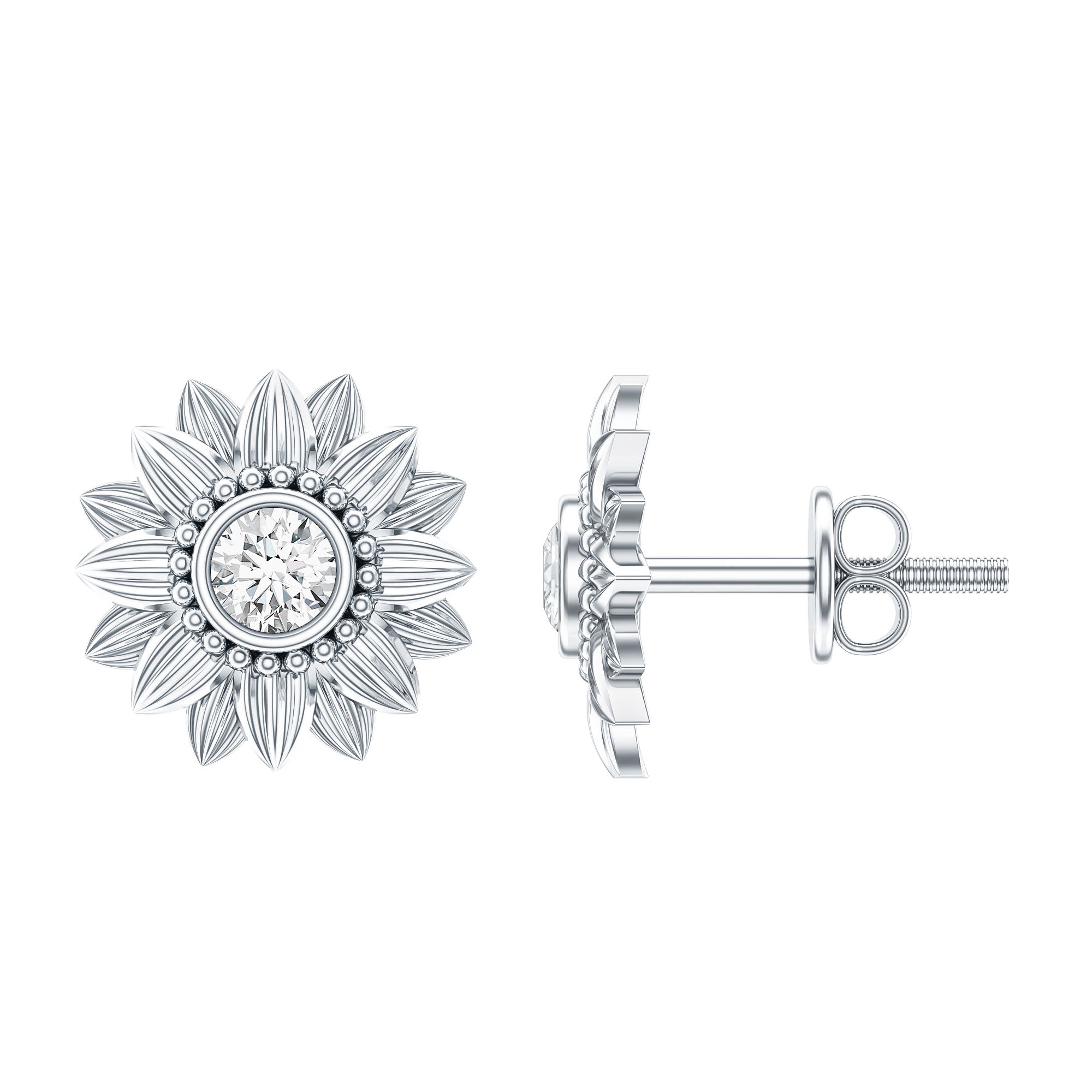 Diamond Sunflower Stud Earrings For Her