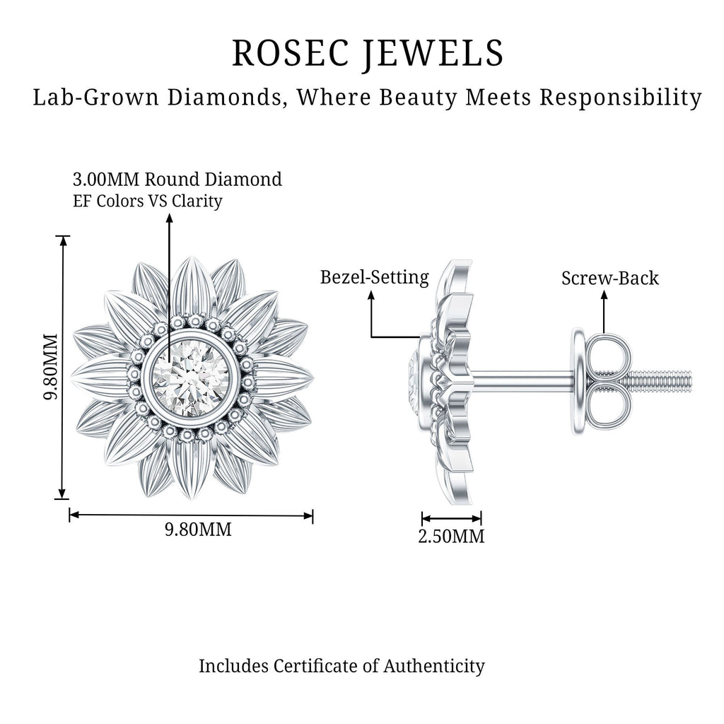 Diamond Sunflower Stud Earrings For Her