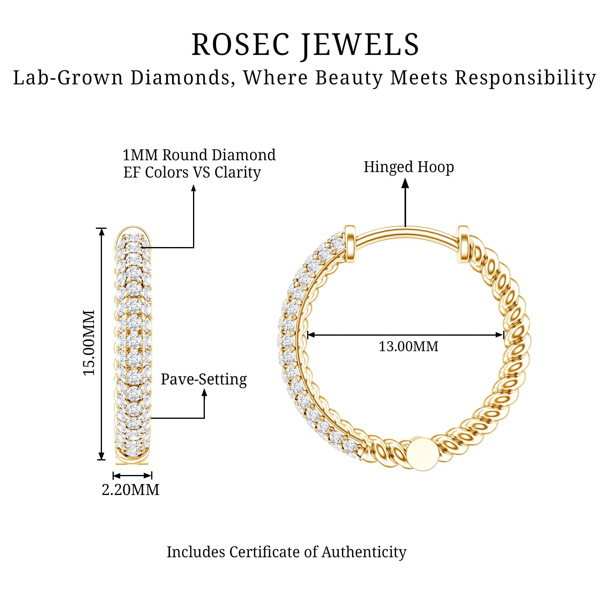 Classic Diamond Hinged Hoop Earrings with Certificate