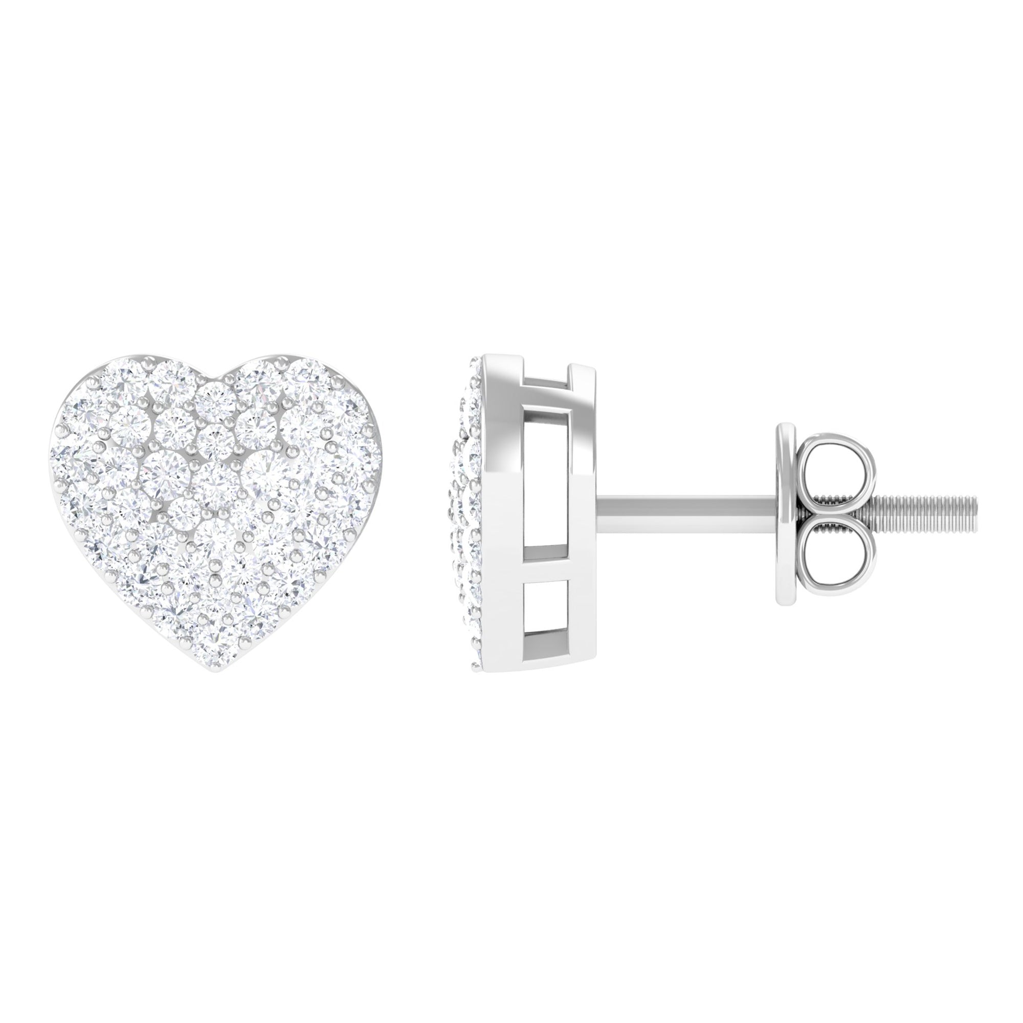 Natural Diamond Heart Earrings with Screw Back