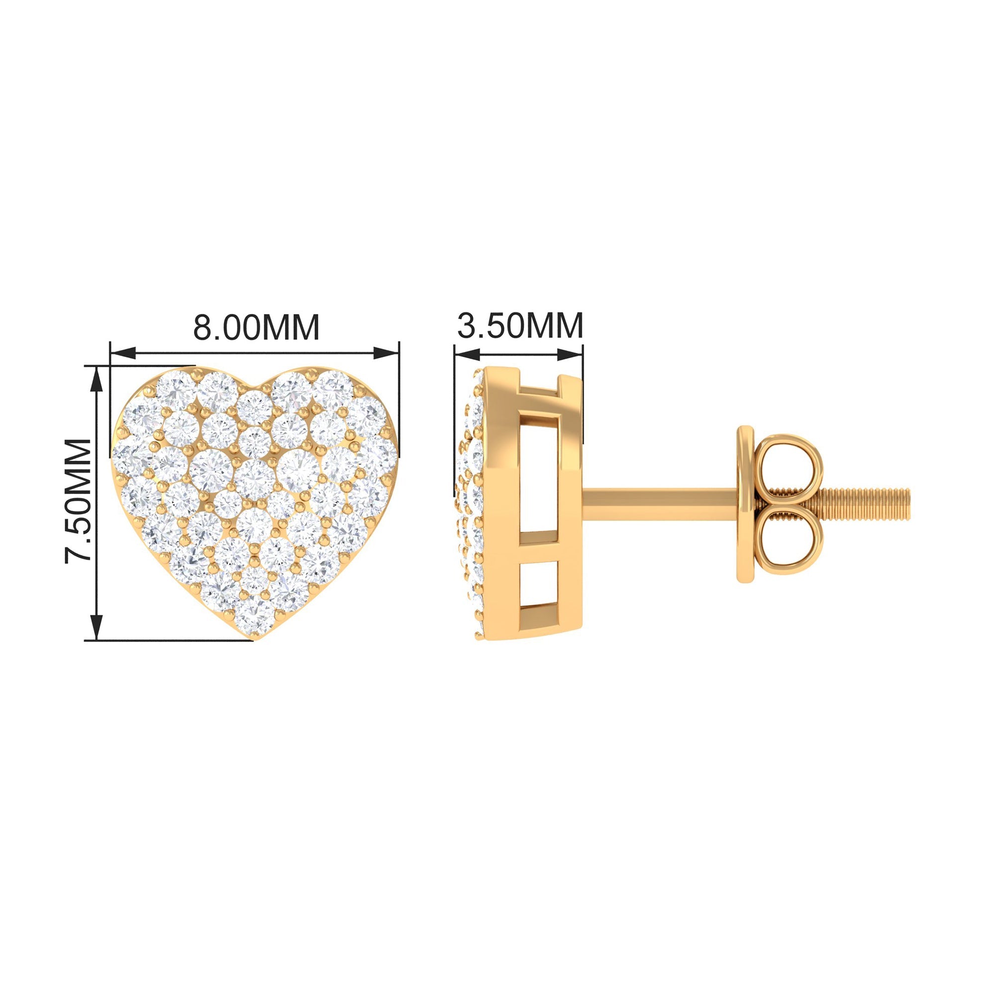 Natural Diamond Heart Earrings with Screw Back