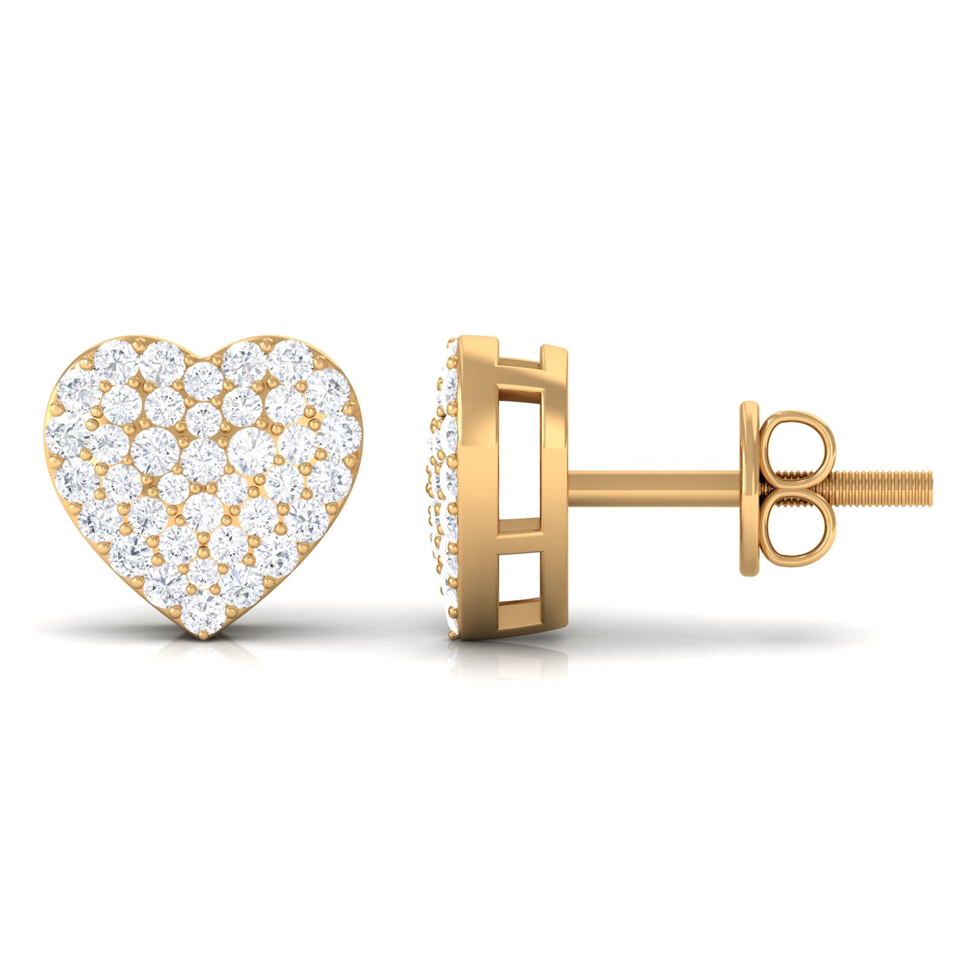 Natural Diamond Heart Earrings with Screw Back