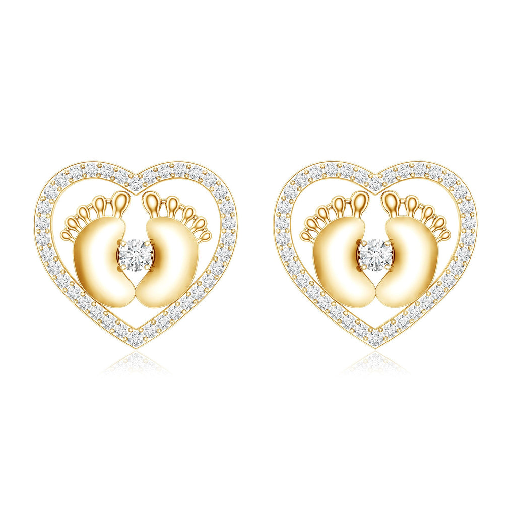 Diamond Heart Stud Earrings with Baby Feet