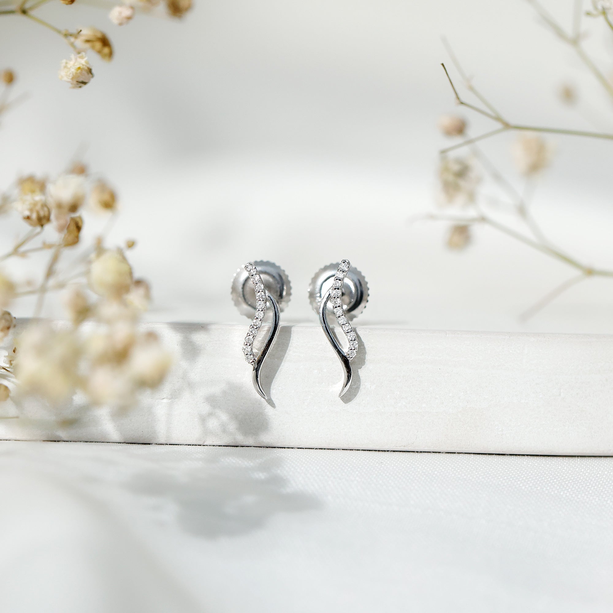 Prong Set Diamond Leaf Stud Earrings for Women