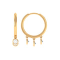 Natural 3 Stone Diamond Drop Hoop Earrings