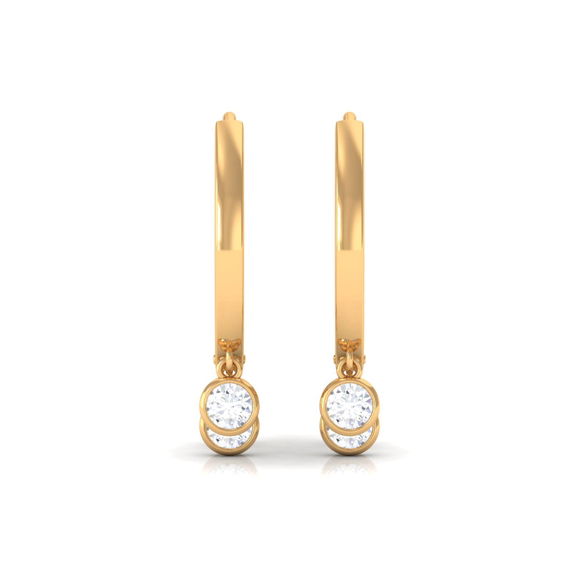 Natural 3 Stone Diamond Drop Hoop Earrings